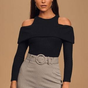 Lulu's Ideal Life Black Ribbed Cold-Shoulder Top, Size M